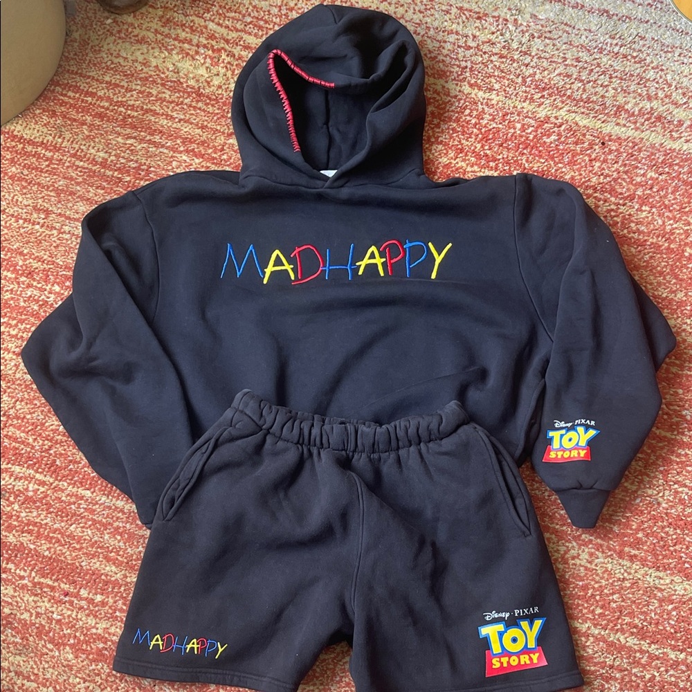 Madhappy Black Hoodie and Short SET with Colorful Logos.Hoodie Med/Shorts Lg